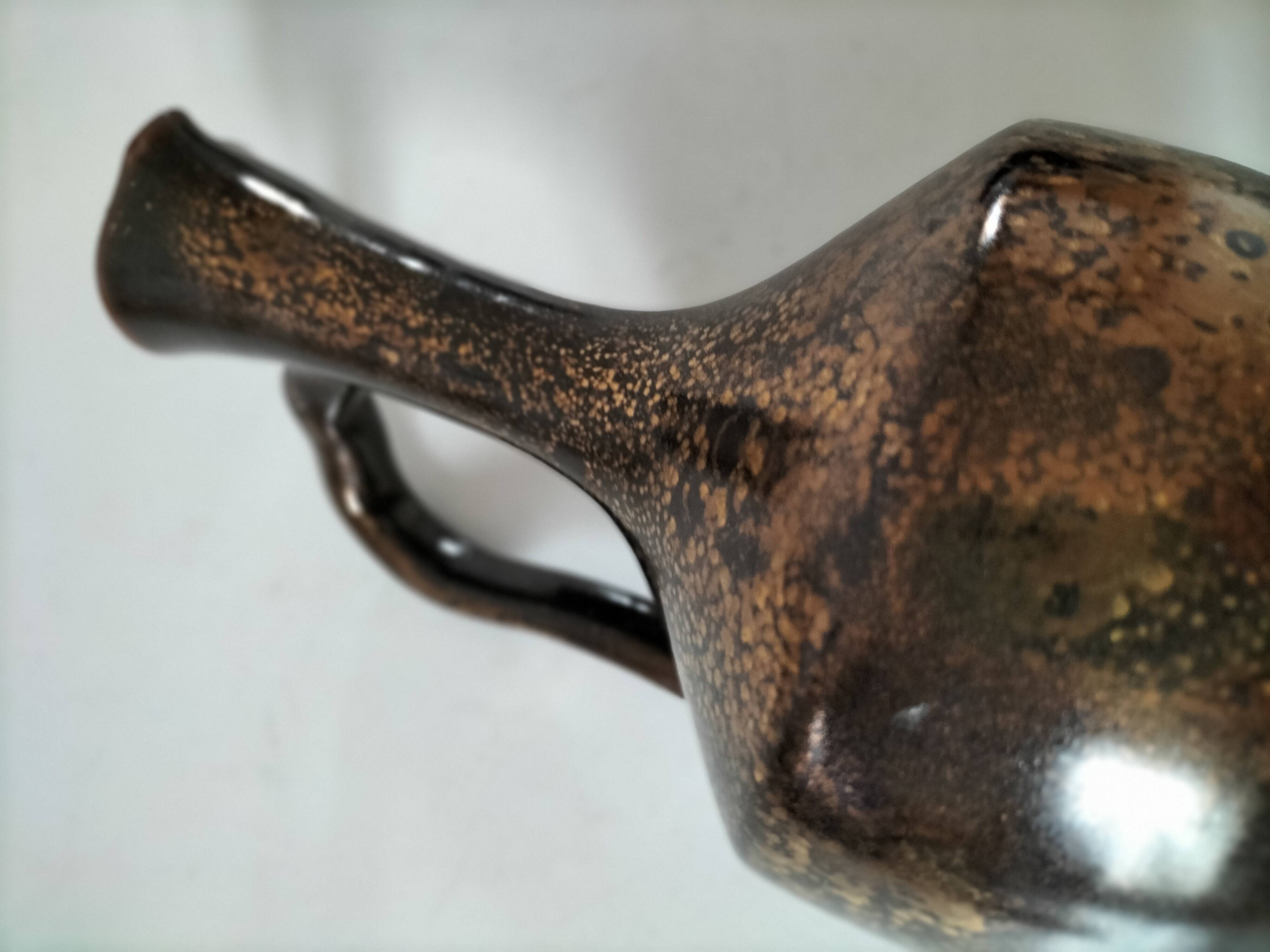 Glazed stoneware pitcher in coppery brown – Potter's work, France, 1970s