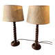 Pair of table lamps in turned wood, manual work