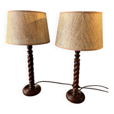 Paire de lampe à poser en bois tourné travail manuel