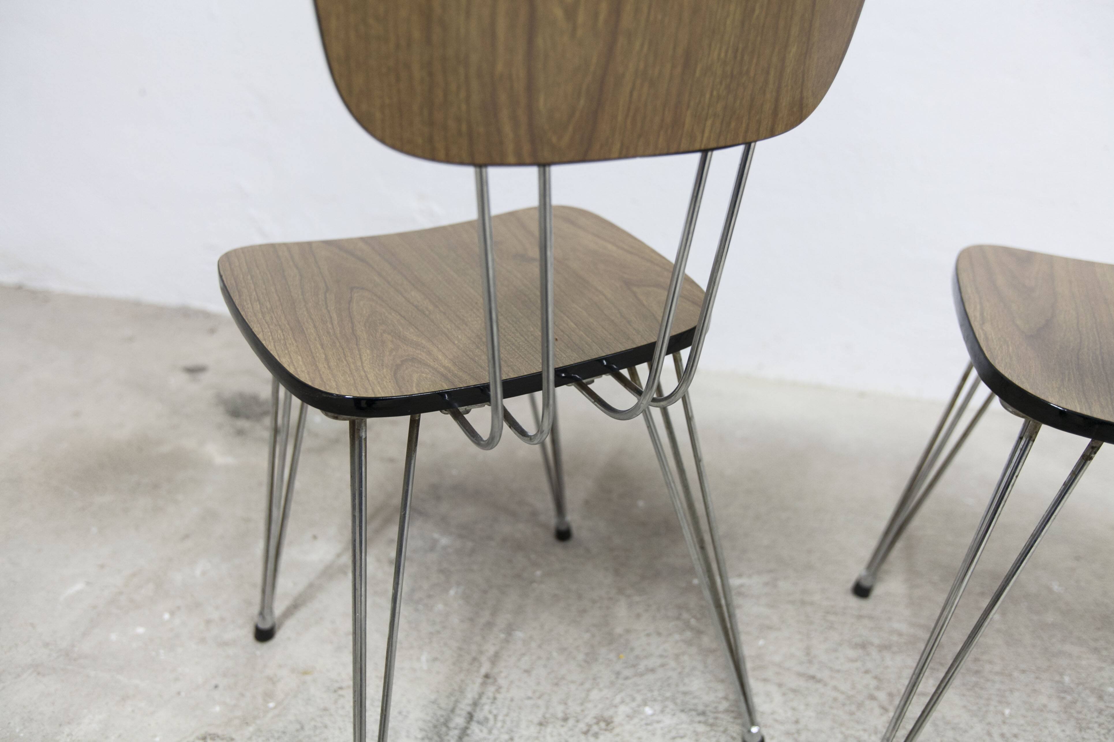 Pair of Formica 1970 brown Eiffel feet chairs