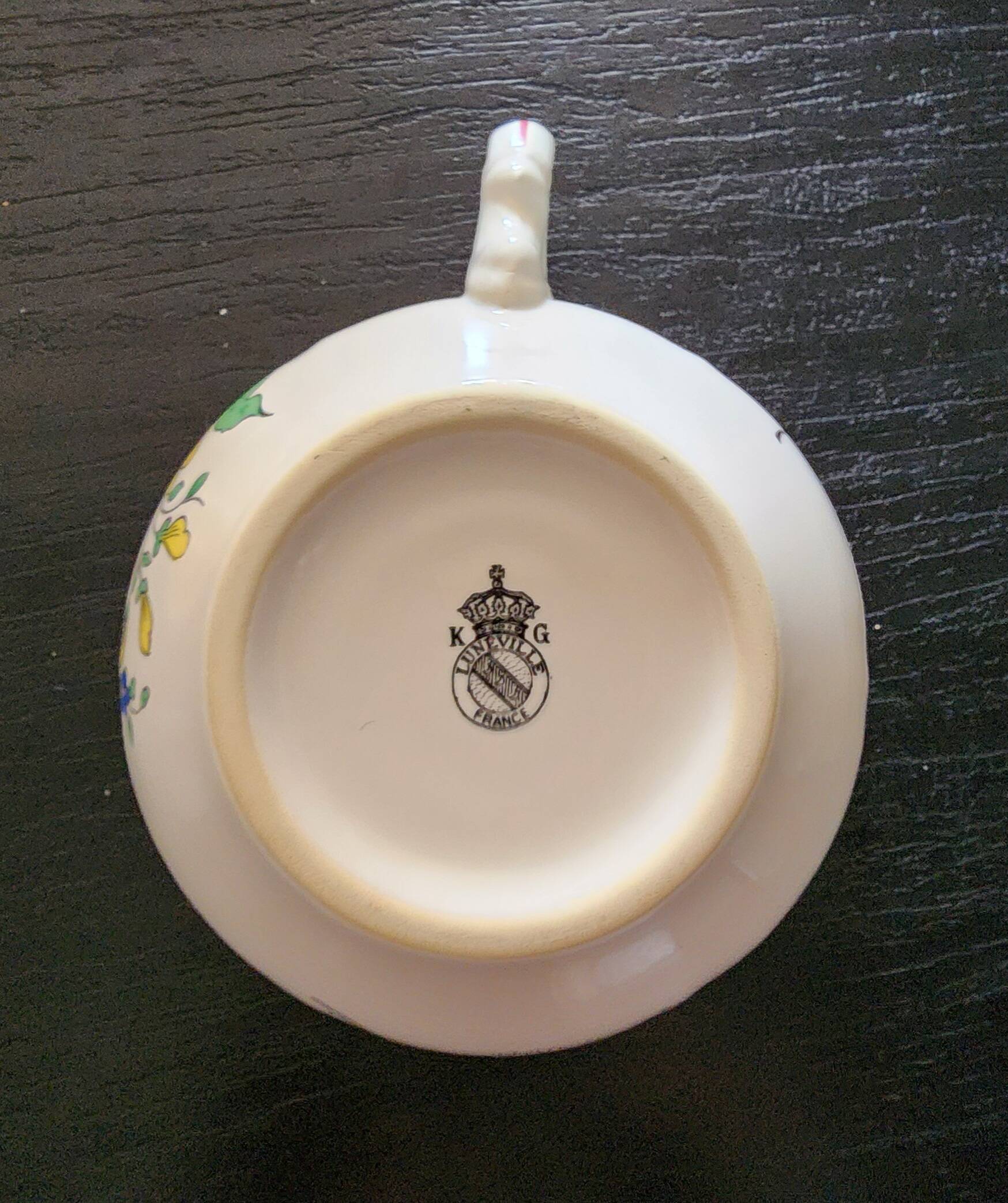 large breakfast cup saucer faience luneville kg street lamp flowers vintage