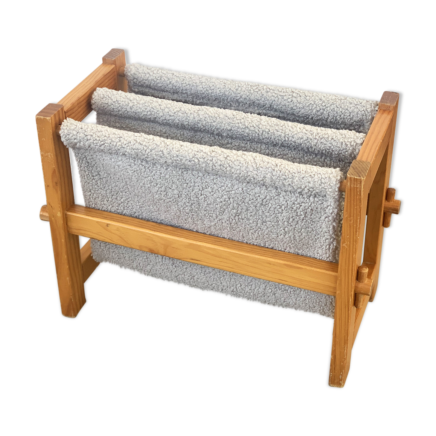 Magazine rack in wood and terry cloth, 1970
