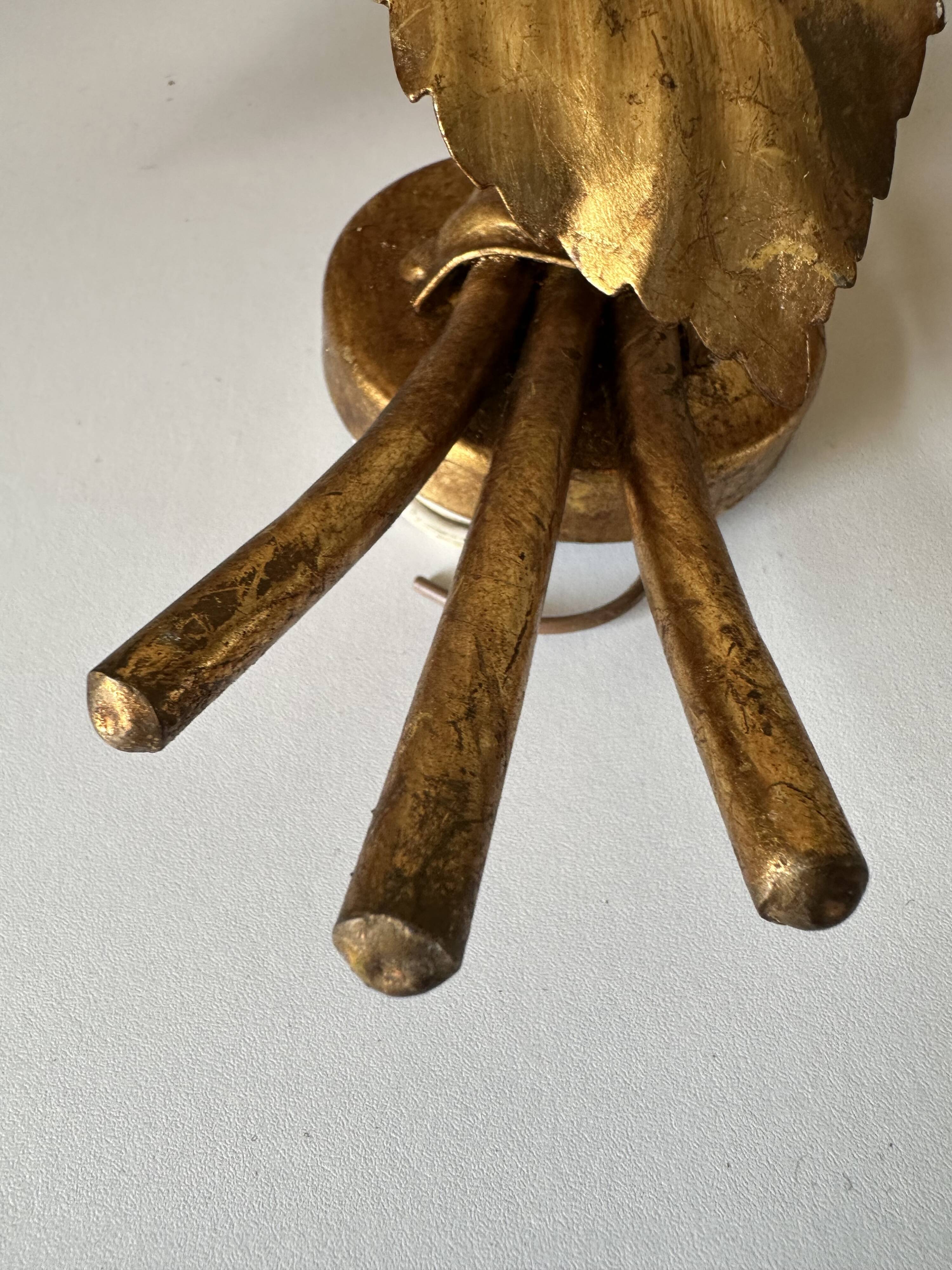 Large golden leaf wall lamp vintage design 70s