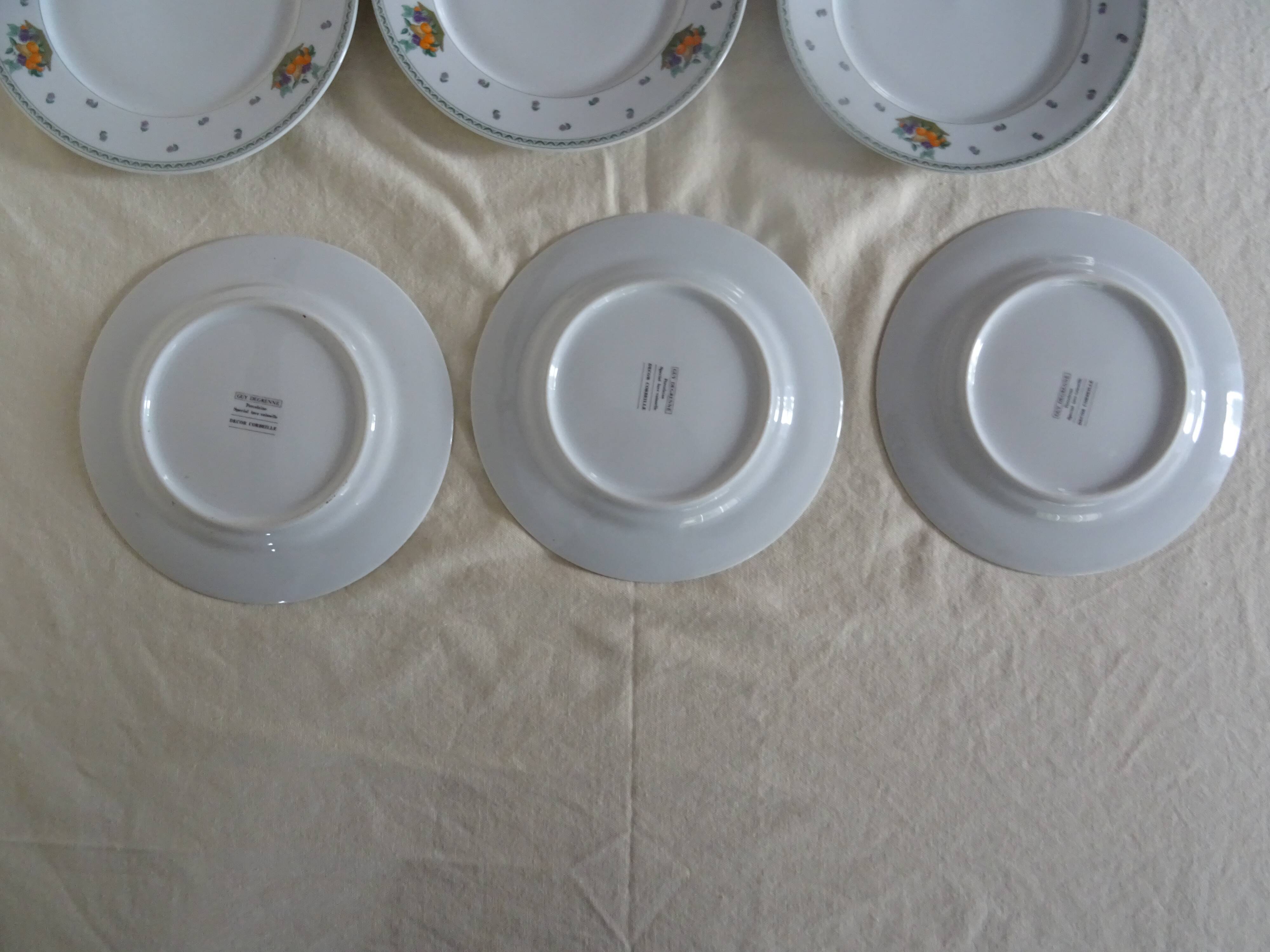 8 plates dessert porcelain Guy Degrenne decoration Basket fruit flowers