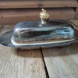 Butter dish silver metal cup glass acorn gilded