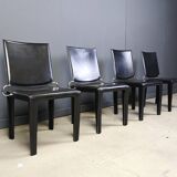 Black leather dining chairs by Arper italy, 1980s - set of 4