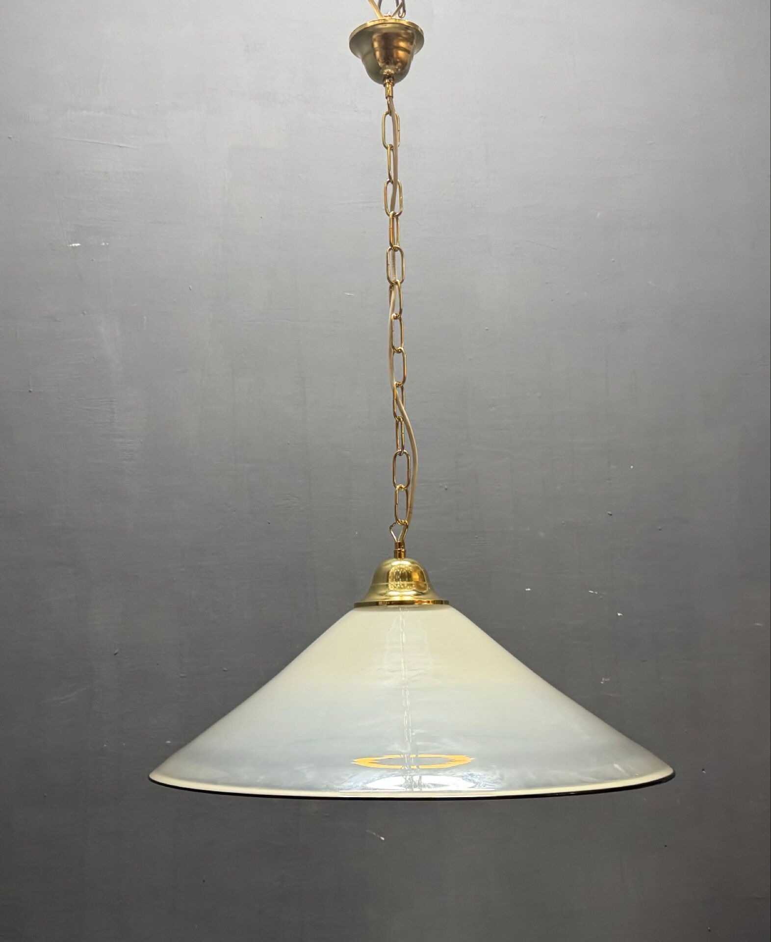 White Murano Glass Pendant Light with Black Rim, Italy, Mid-Century