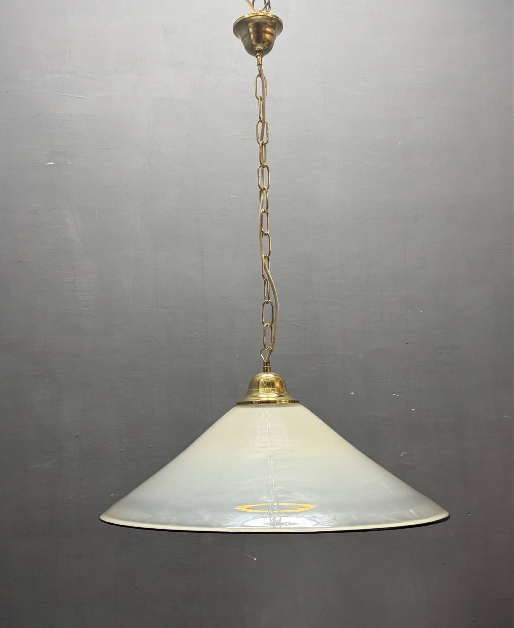 White Murano Glass Pendant Light with Black Rim, Italy, Mid-Century