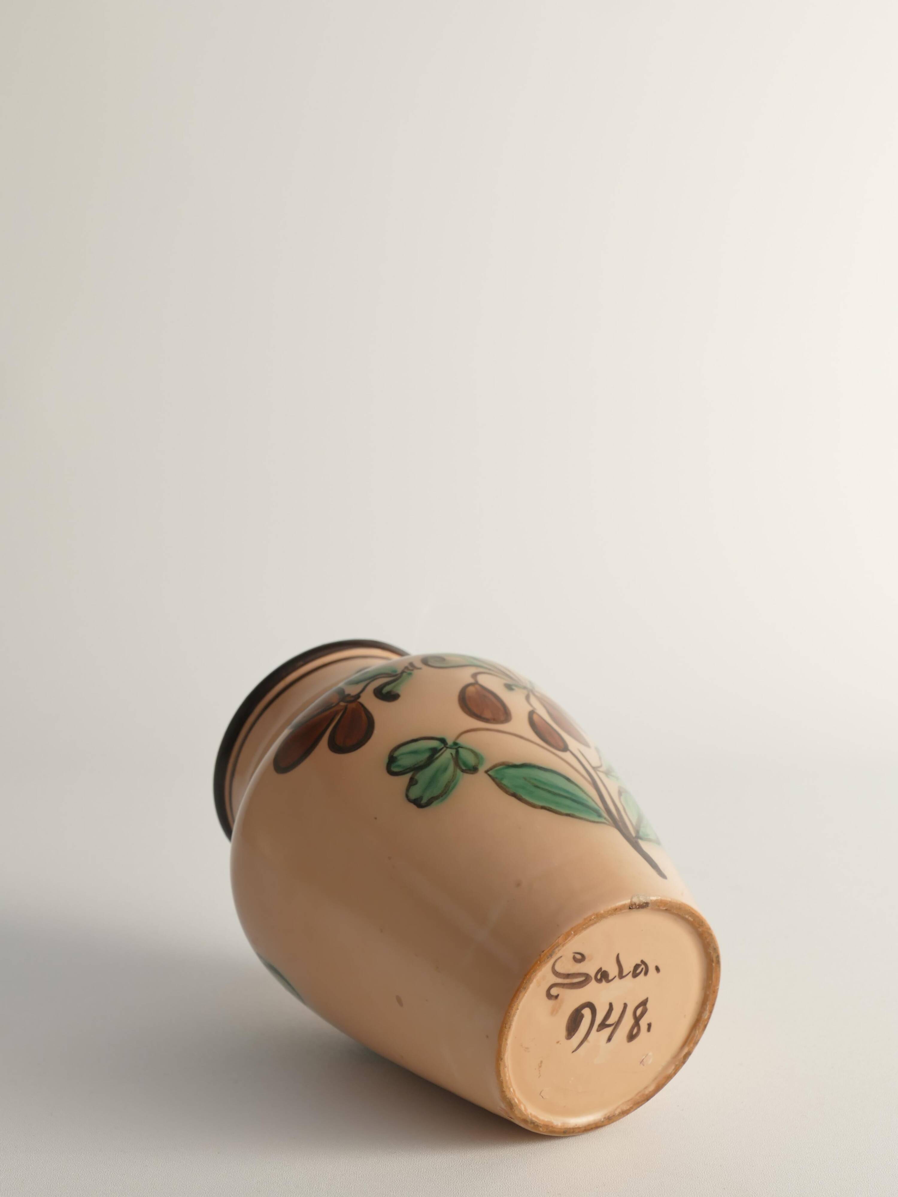 Art Nouveau Flower Motif Earthenware Vase by Sala, Sweden 1920s