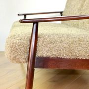 Beautiful vintage three-seater sofa from the 80s with removable cushions - long pile khaki, dark beige