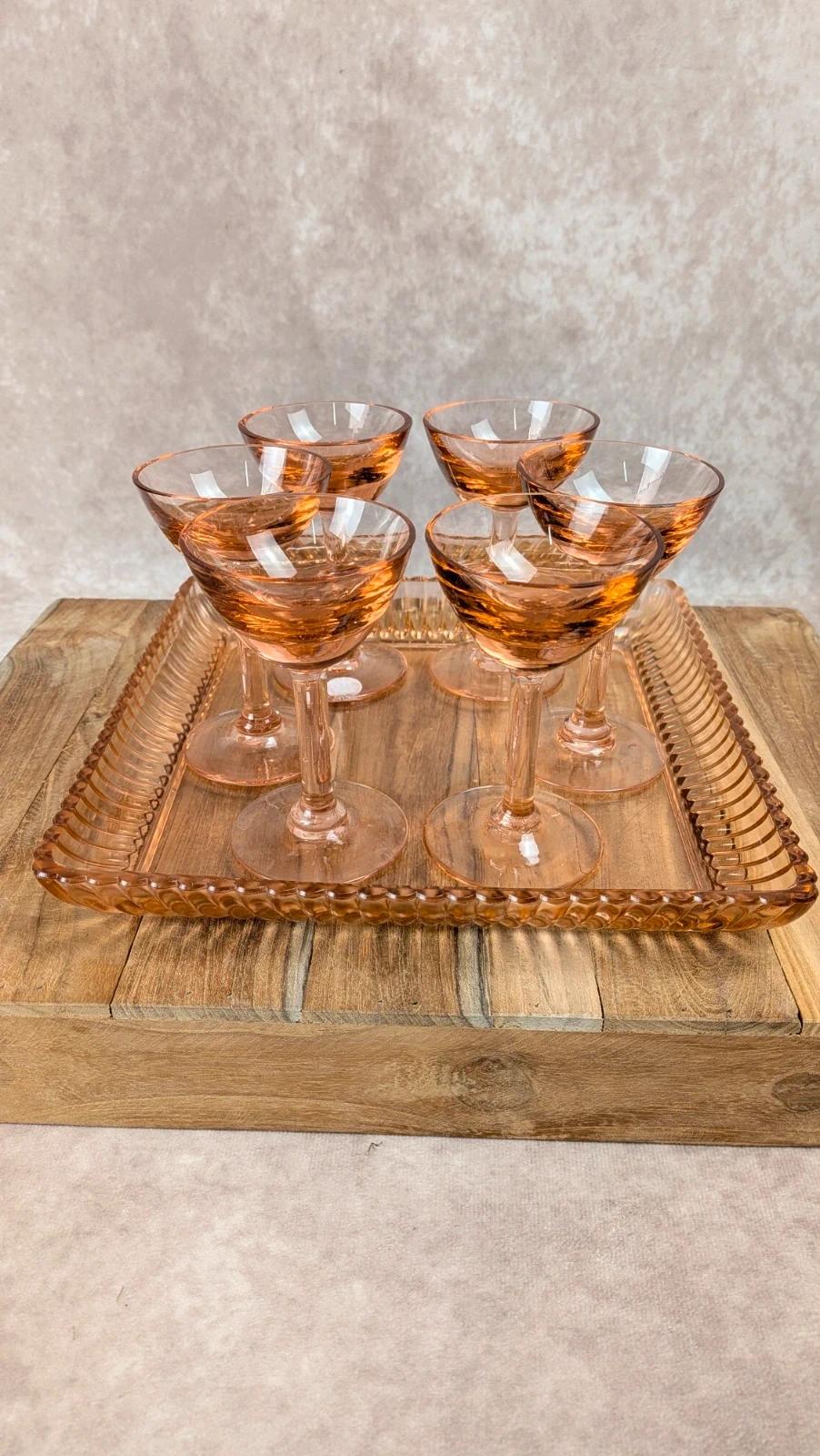 Plateau Portieux pink + 6 matching glasses