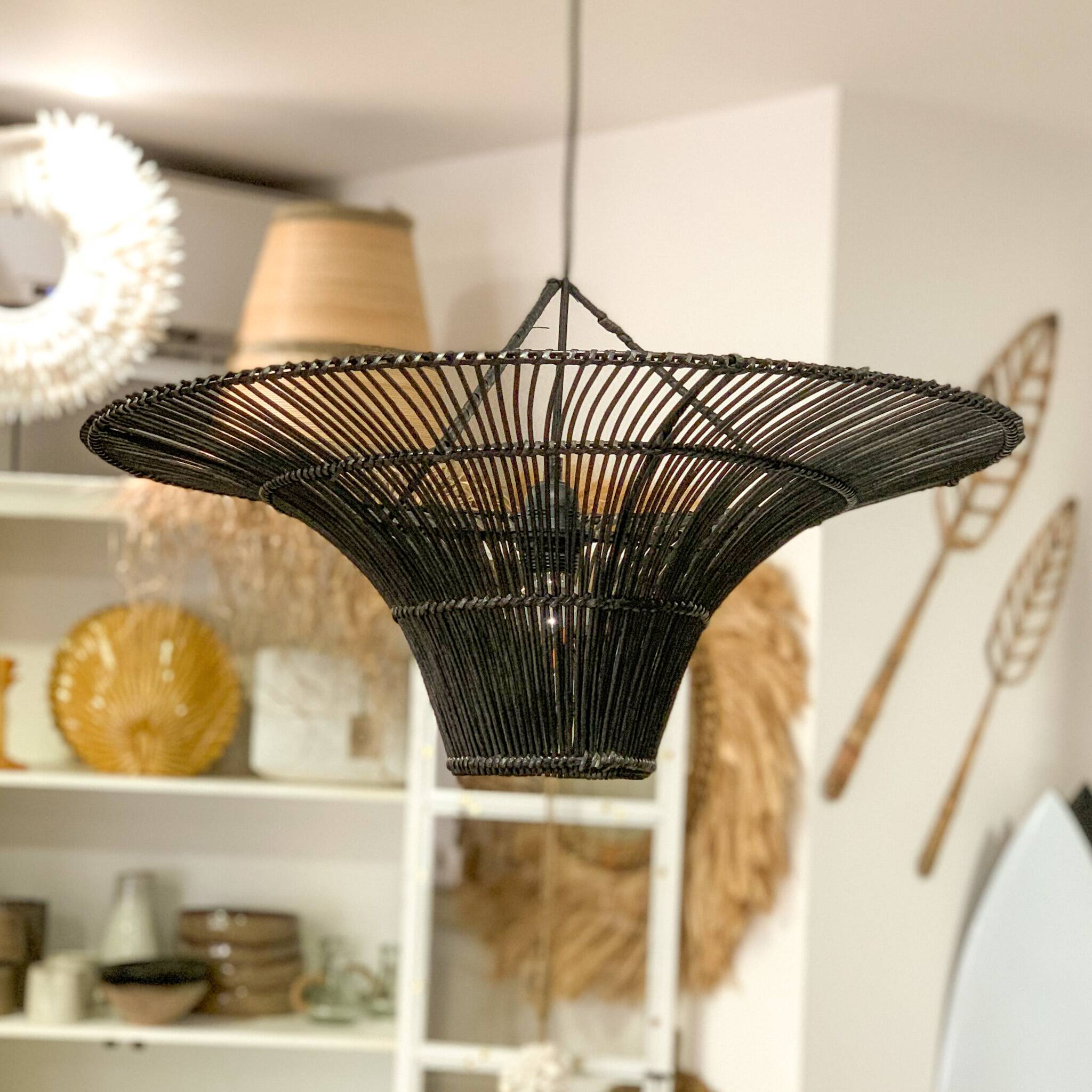 Black rattan pendant light