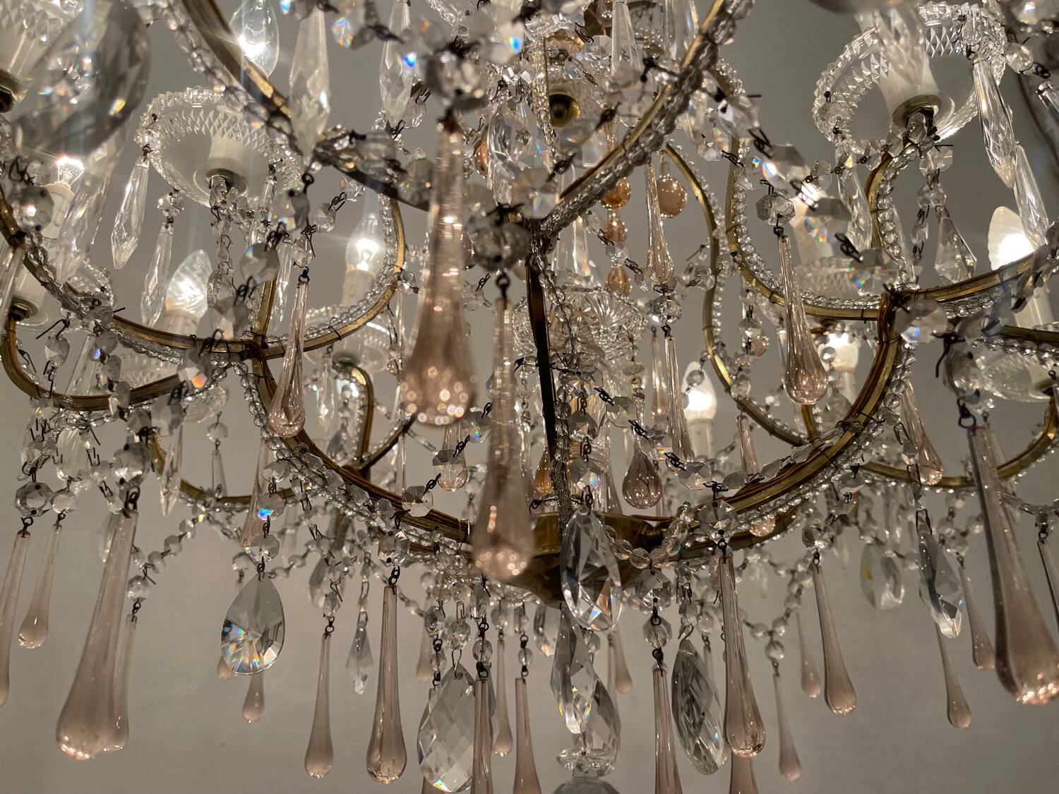 Large Crystal Beaded Pink Murano Glass Chandelier