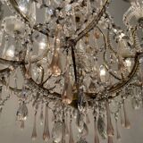 Large Crystal Beaded Pink Murano Glass Chandelier