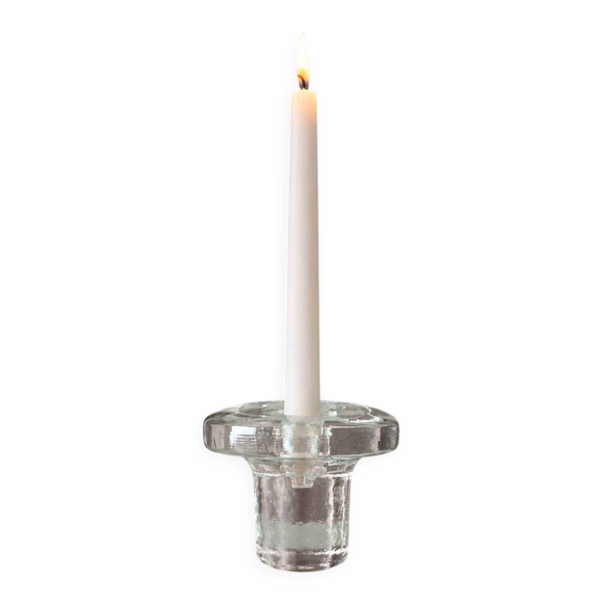 Vintage Scandinavian glass Candle Holder – Clear Pressed Glass – 1970s