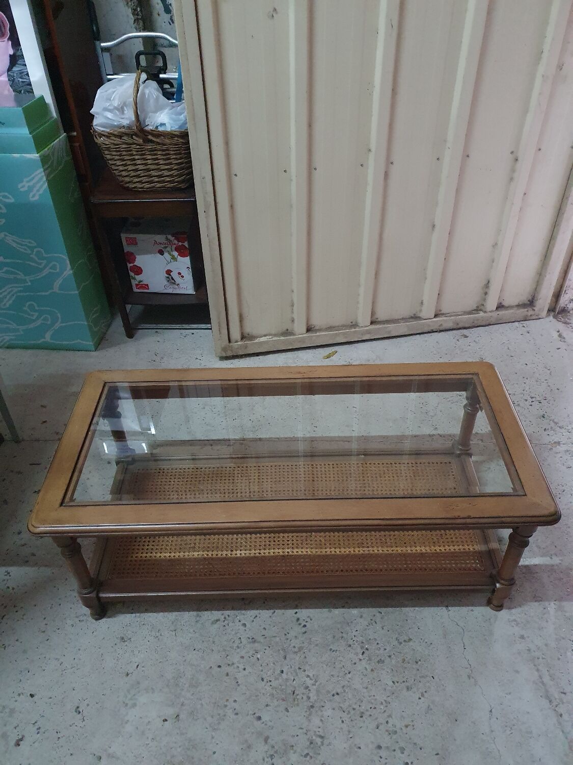 Table basse bois et cannage