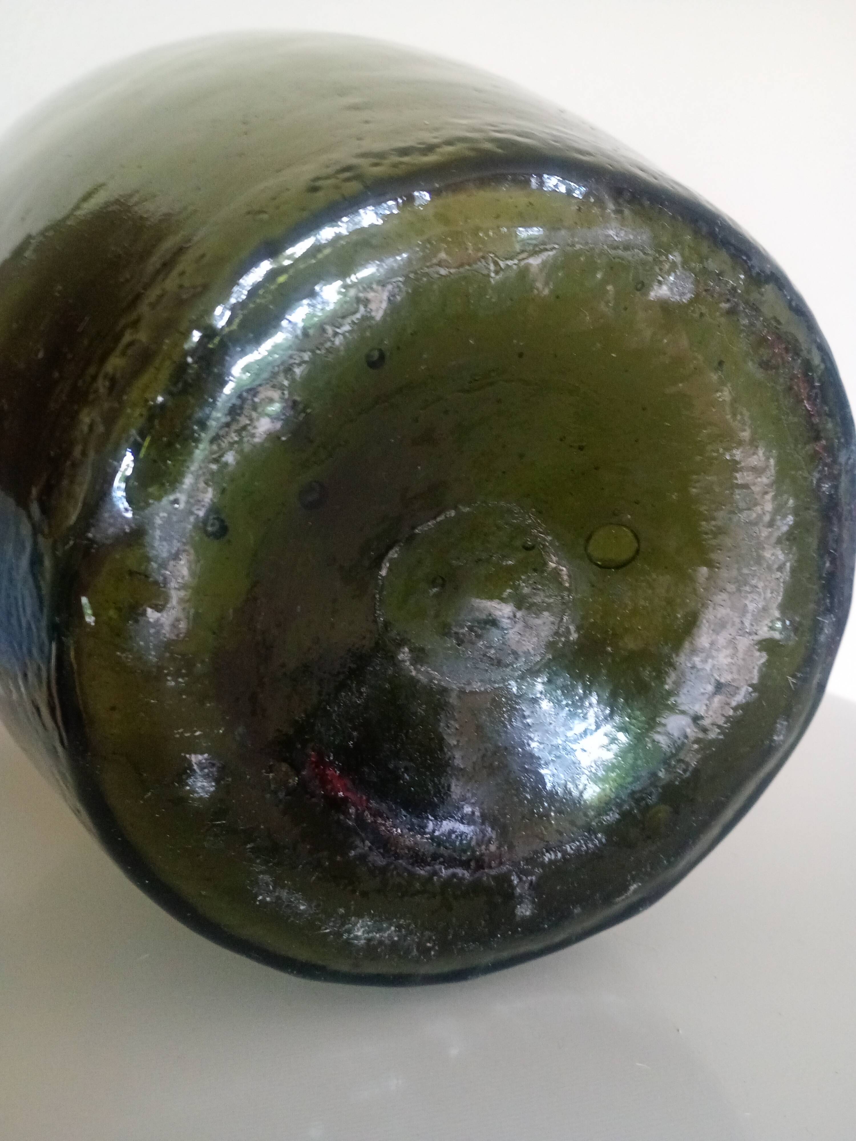 Dame-Jeanne Bonbonne ancienne verte 45cm Alsace - éclat col