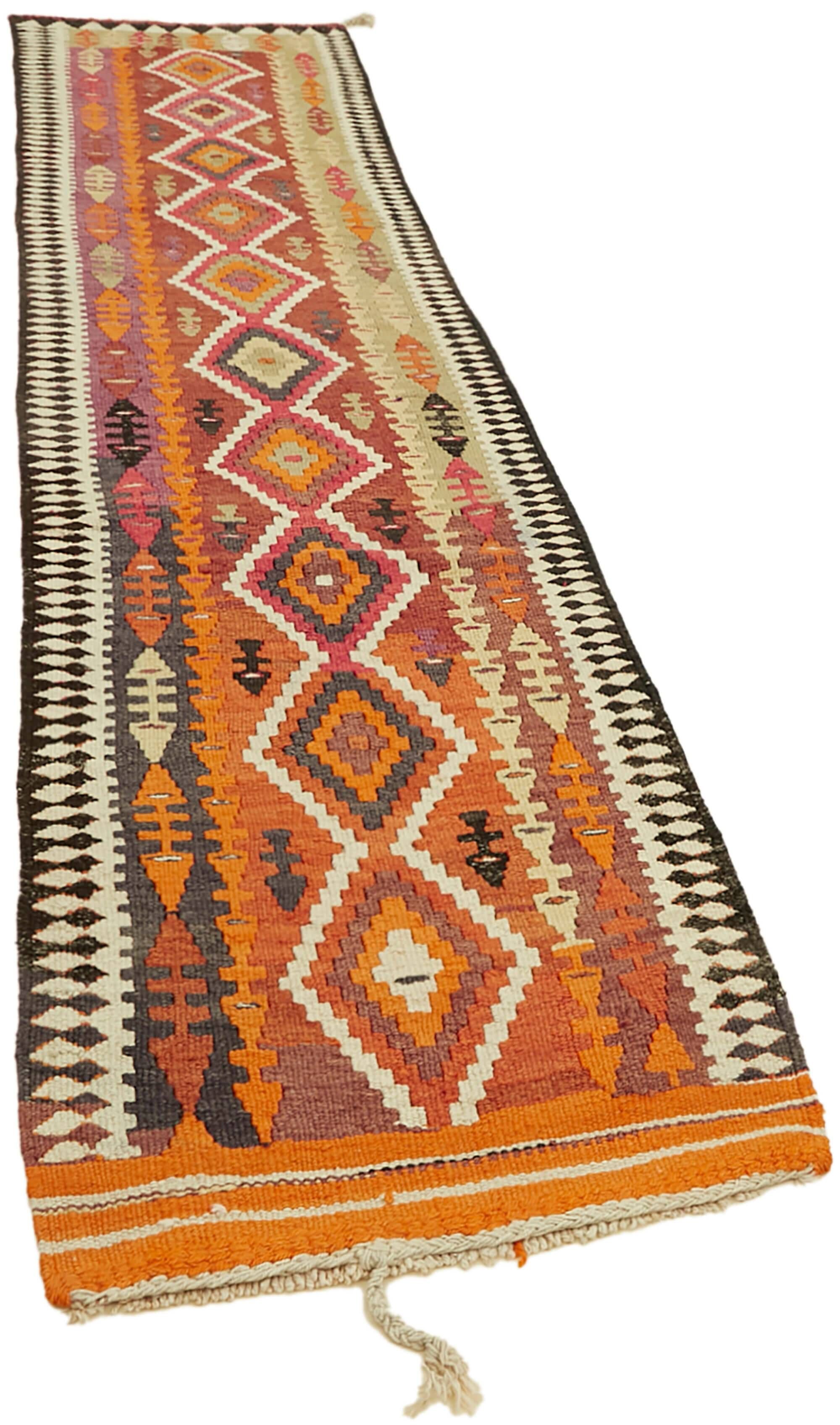 Turkish Handwoven Vintage Herki Kilim 86 cm x 365 cm