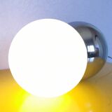 Lamp molecule, two balls, globe in opaline and stainless steel, 1970