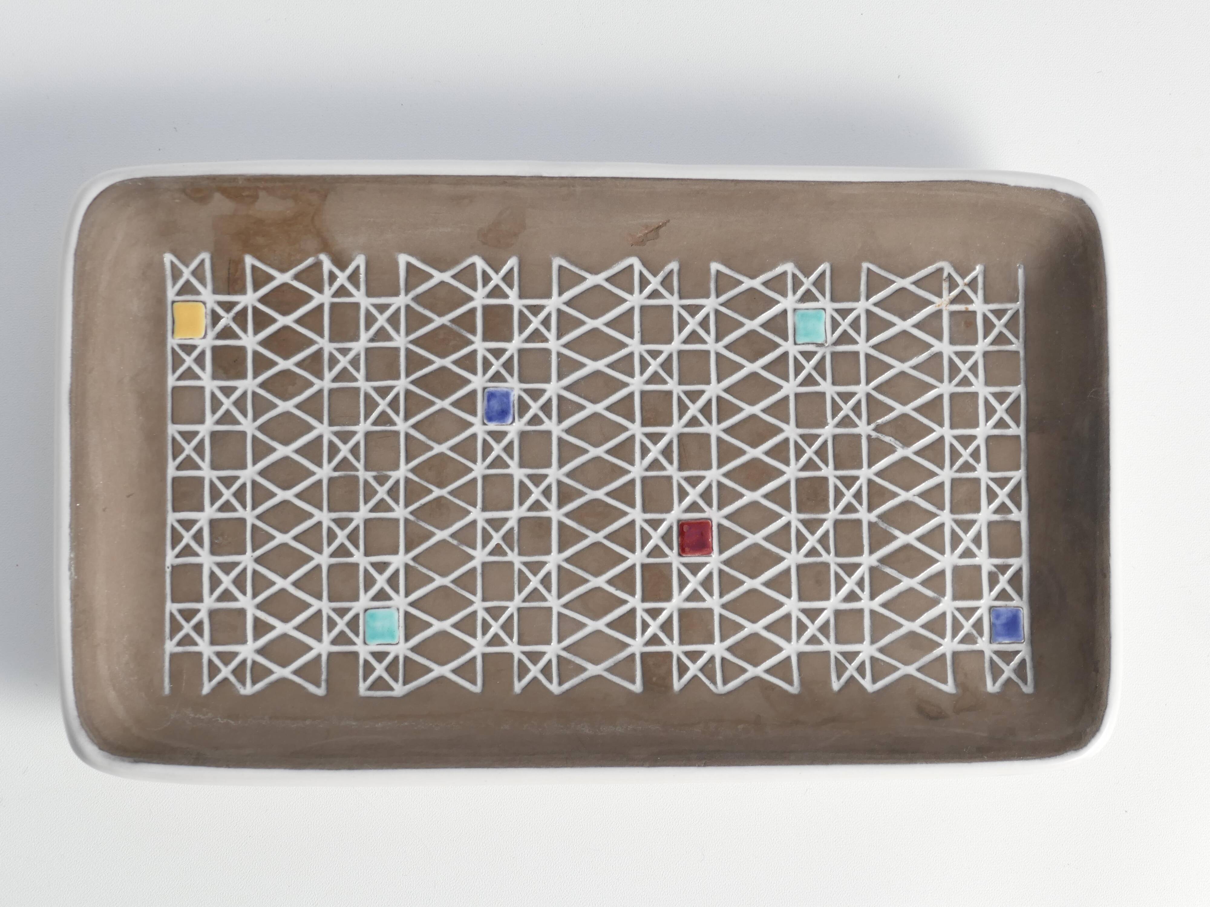 Brown and White "Corso" Ceramic Dish by Ingrid Atterberg for Upsala Ekeby, 1950s