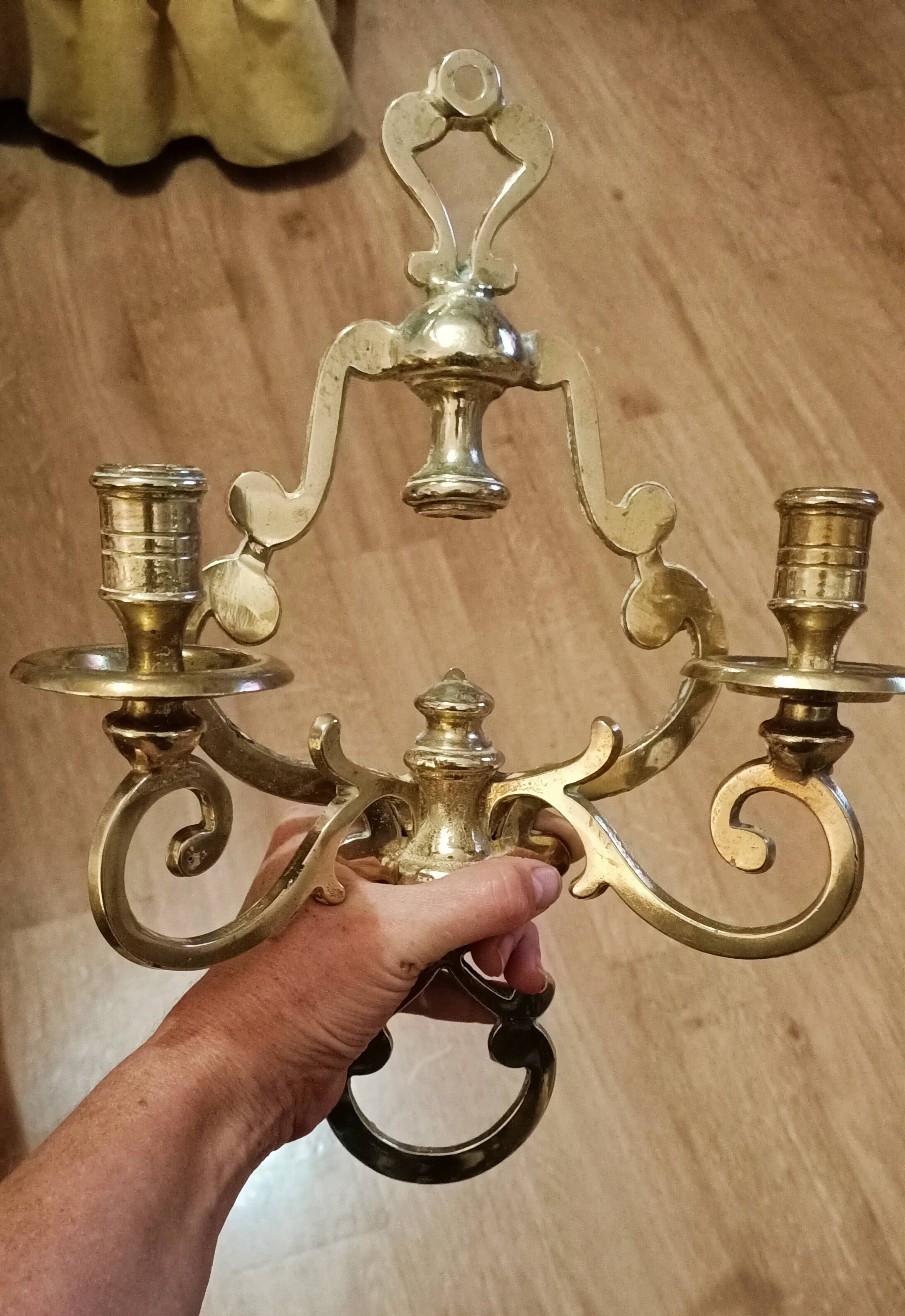 Pair of golden wall candle holders