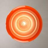 Lampe à suspension italienne du milieu du siècle en verre orange et laiton