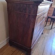 Louis Philippe walnut commode from the 19th century + grey Saint-Anne marble