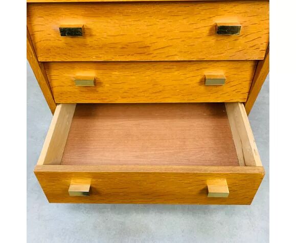 Chest of drawers chiffonnier feet compass 50s blond wood