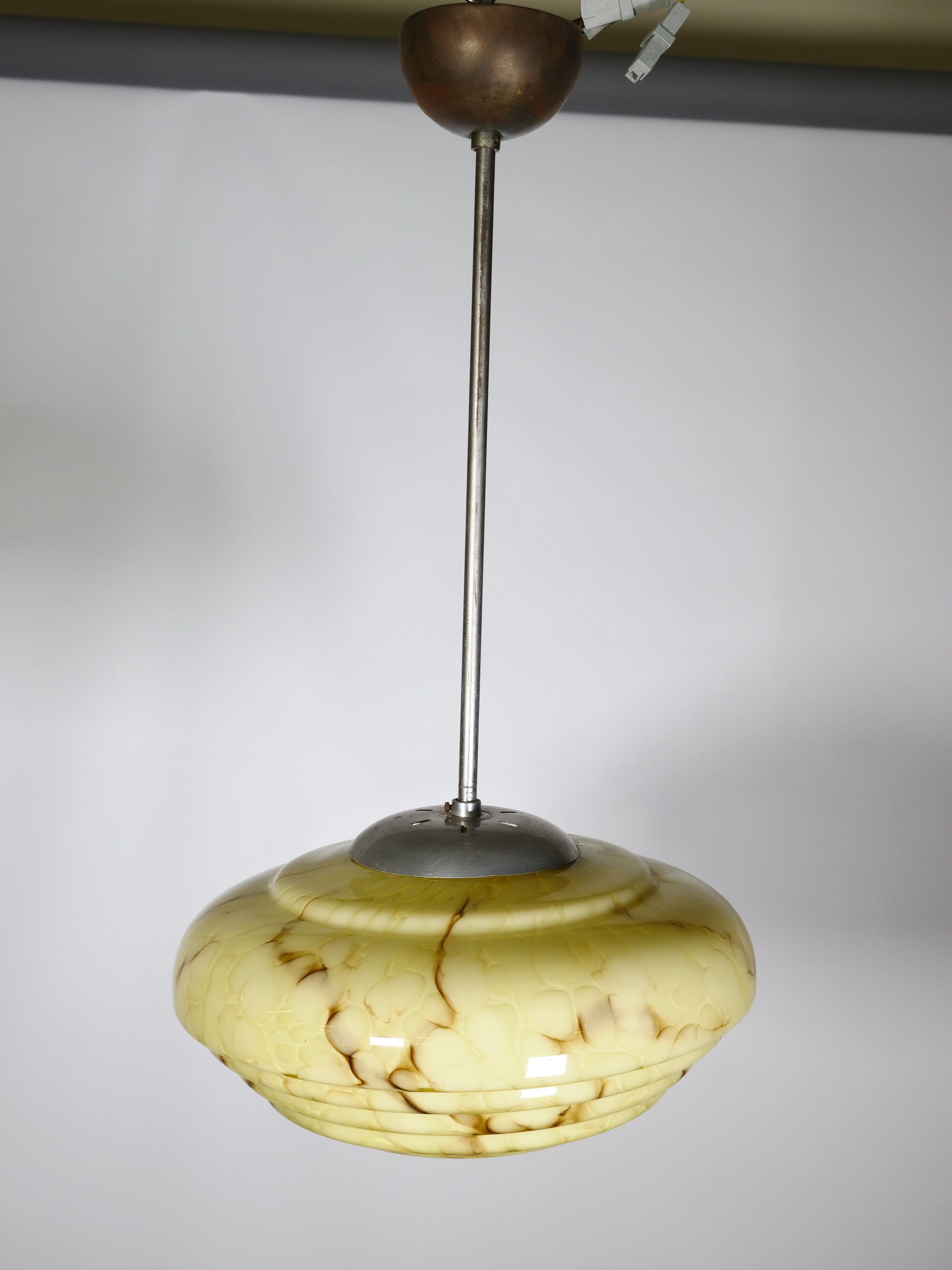 Art Deco Opaline Glass Ceiling Lamp, 1920s–1930s