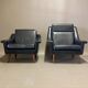 Black leather armchair "Scandinavian design" 1950.