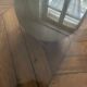Table basse vintage design italien verre courbé et travertin