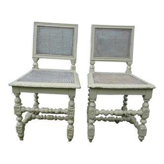 Chaises style Henri II, paire de chaises patinées blanc, campagne chic