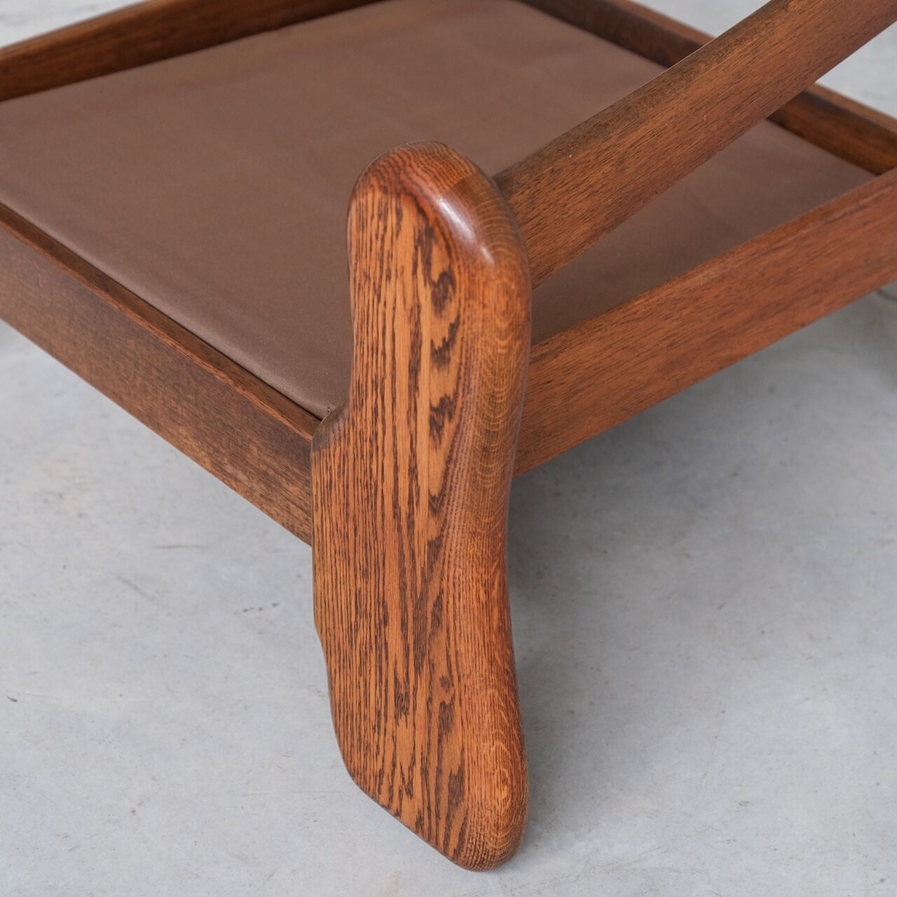 Pair of Oak Brutalist Leather Mid-Century Armchairs