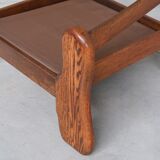 Paire de fauteuils en cuir brutaliste de chêne du milieu du siècle