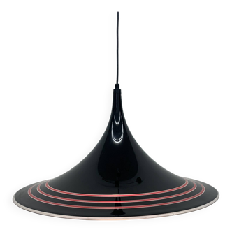 Vintage plastic meblo guzzini black trumpet hanging lamp , 1980’s