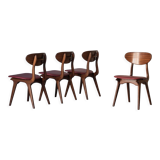 Set of 4 dining chairs in teak and burgundy by Louis van Teeffelen, The Netherlands, 1960’s