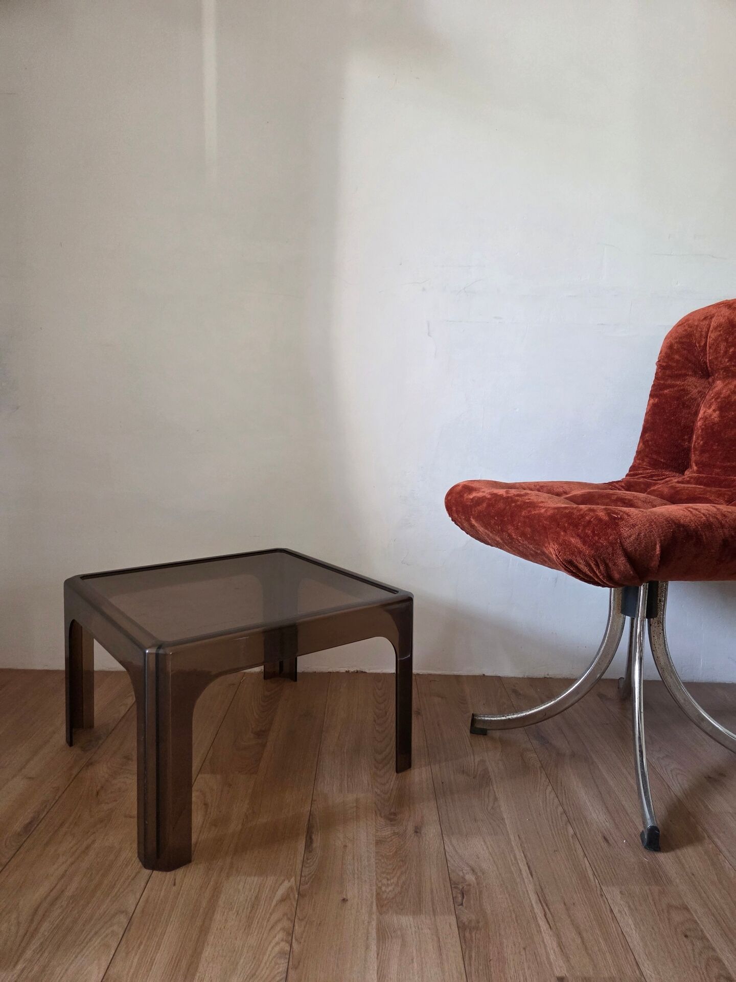 Smoked plexiglass side table, Prisunic