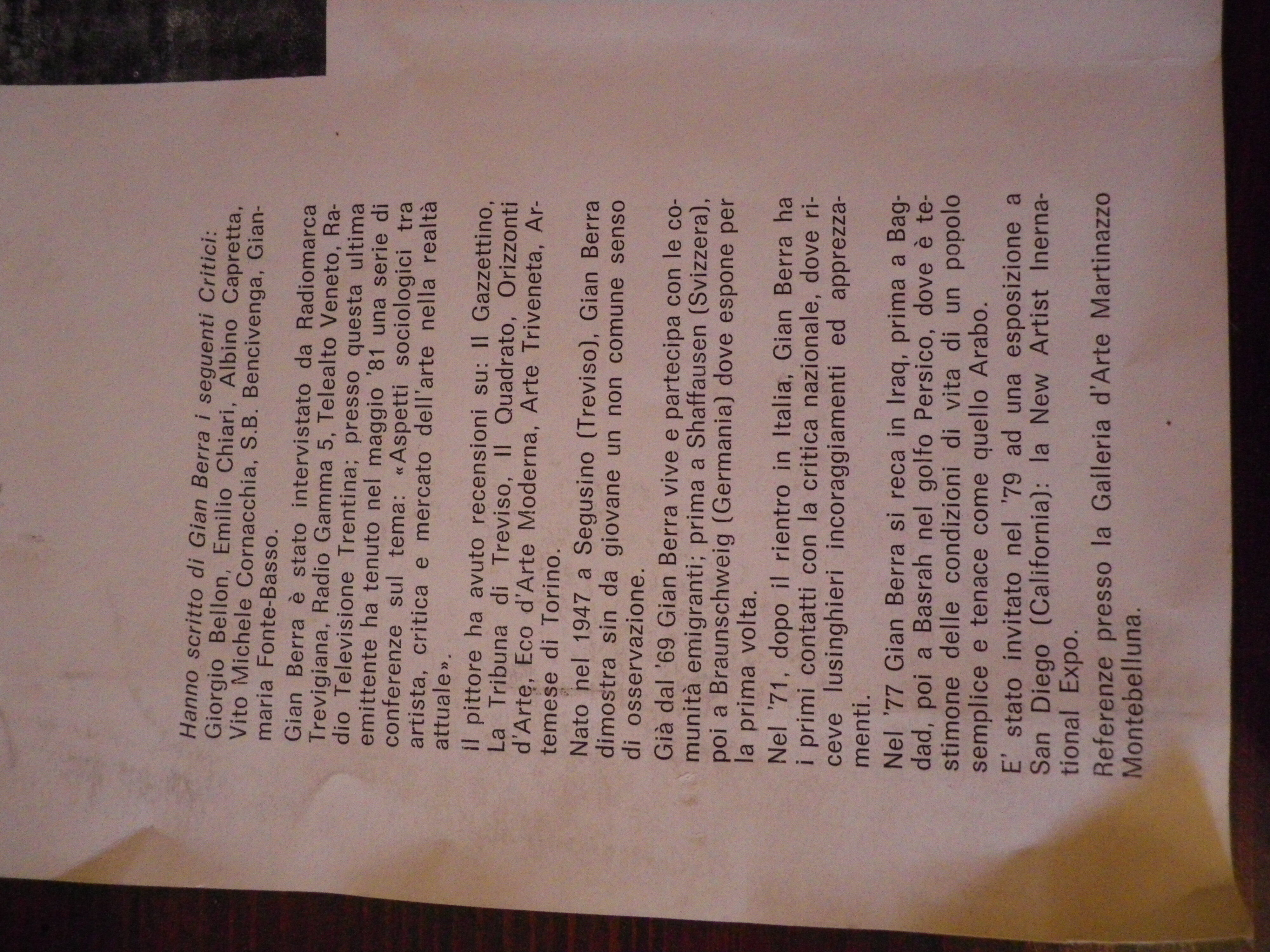 Painting by Gian BERRA with autograph letter signed on the back, contemporary painter - Italy