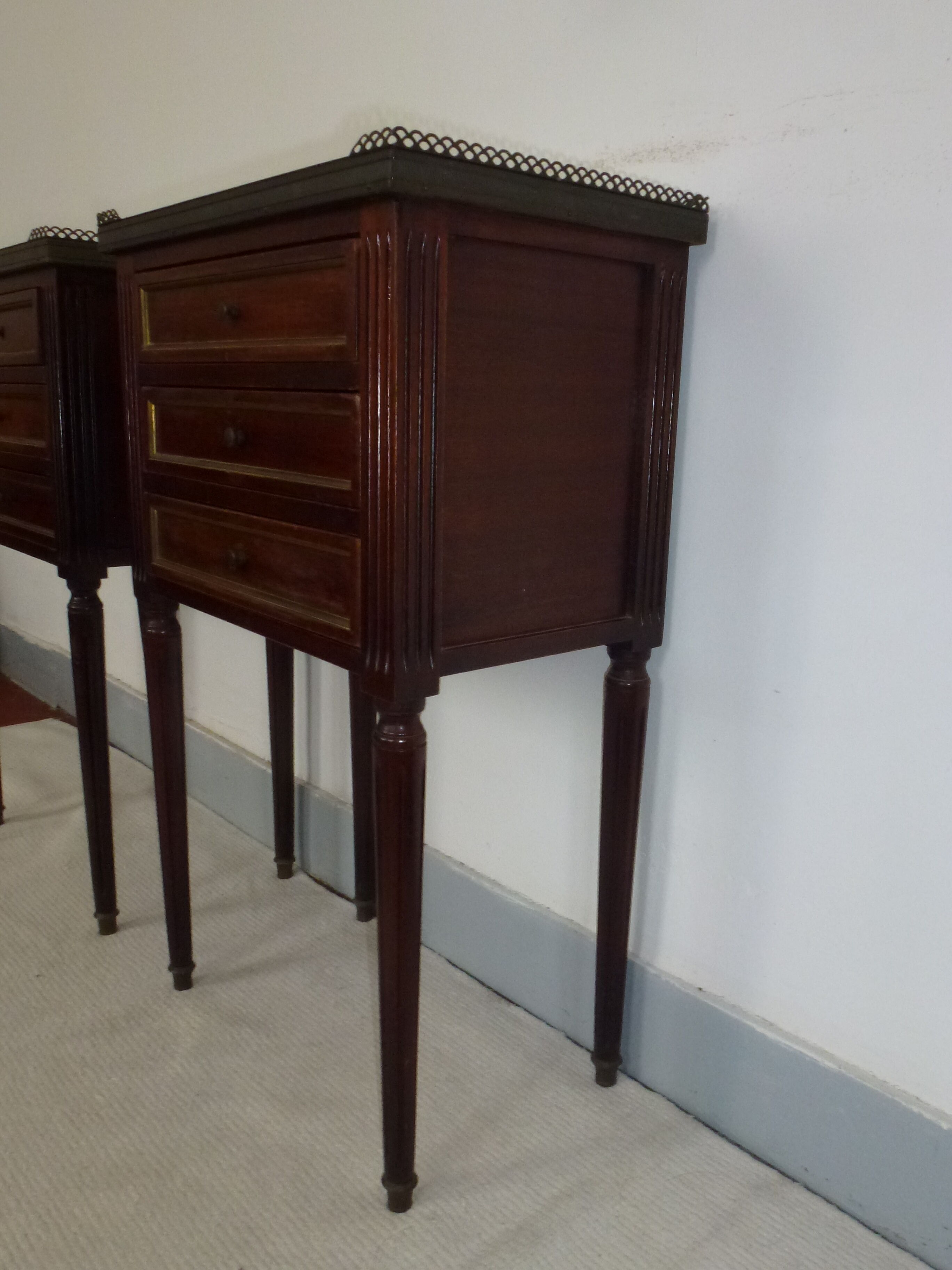 Old pair bedside table style Louis XVI mahogany marble