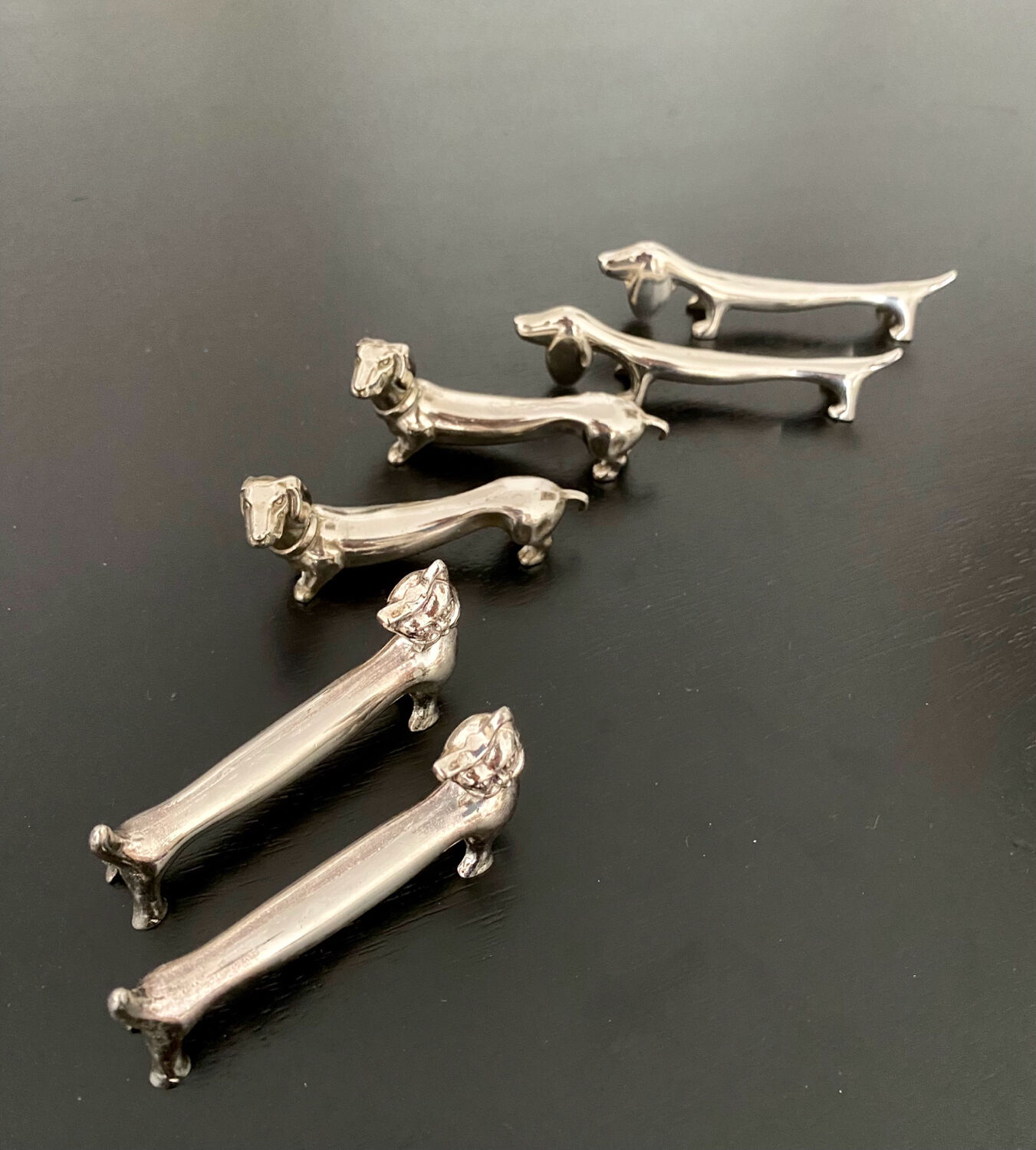 6 various animal knife holders in silver metal