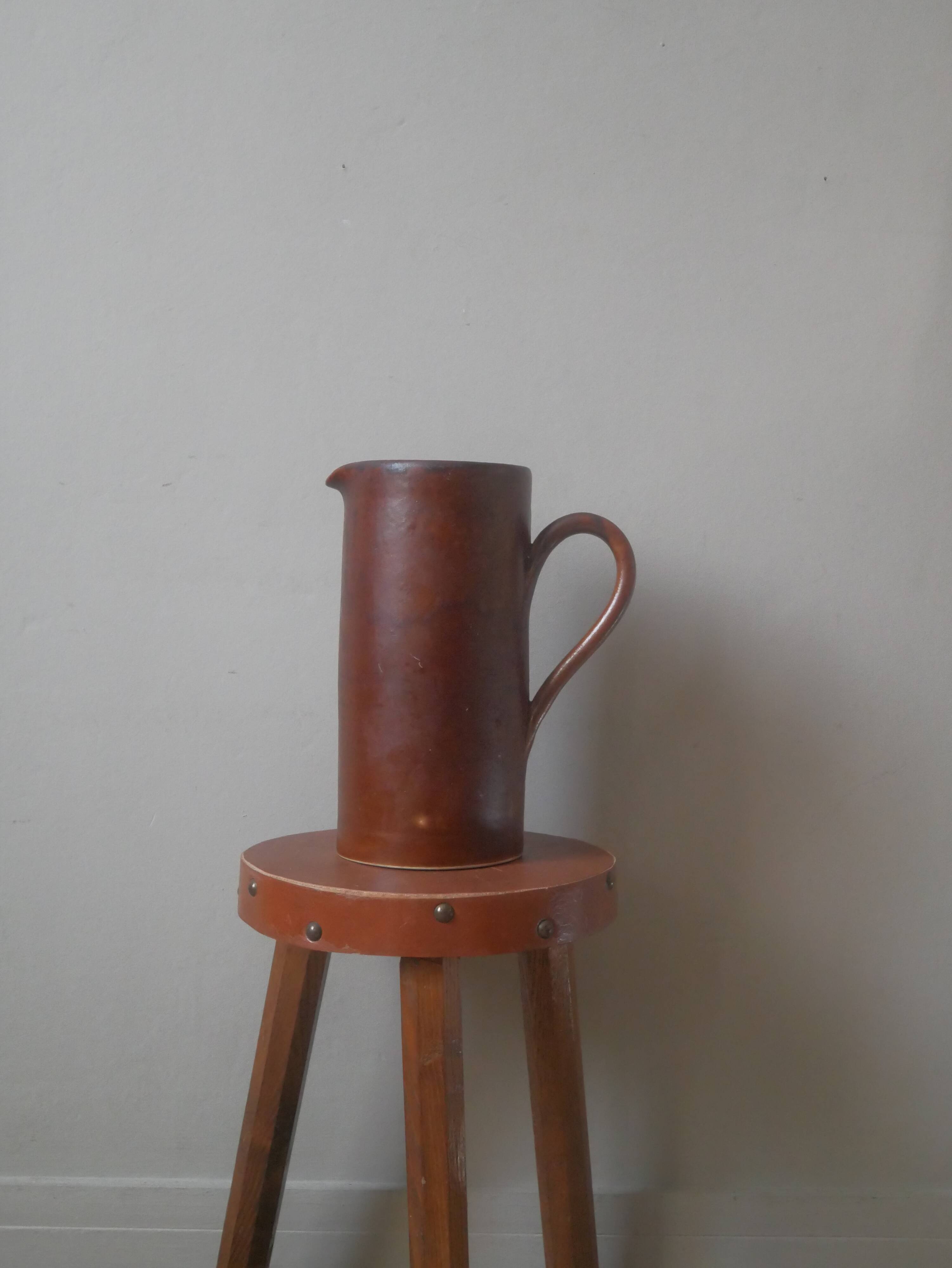 Ceramic pitcher vase with handle Scandinavian country decoration handcrafted vintage sandstone