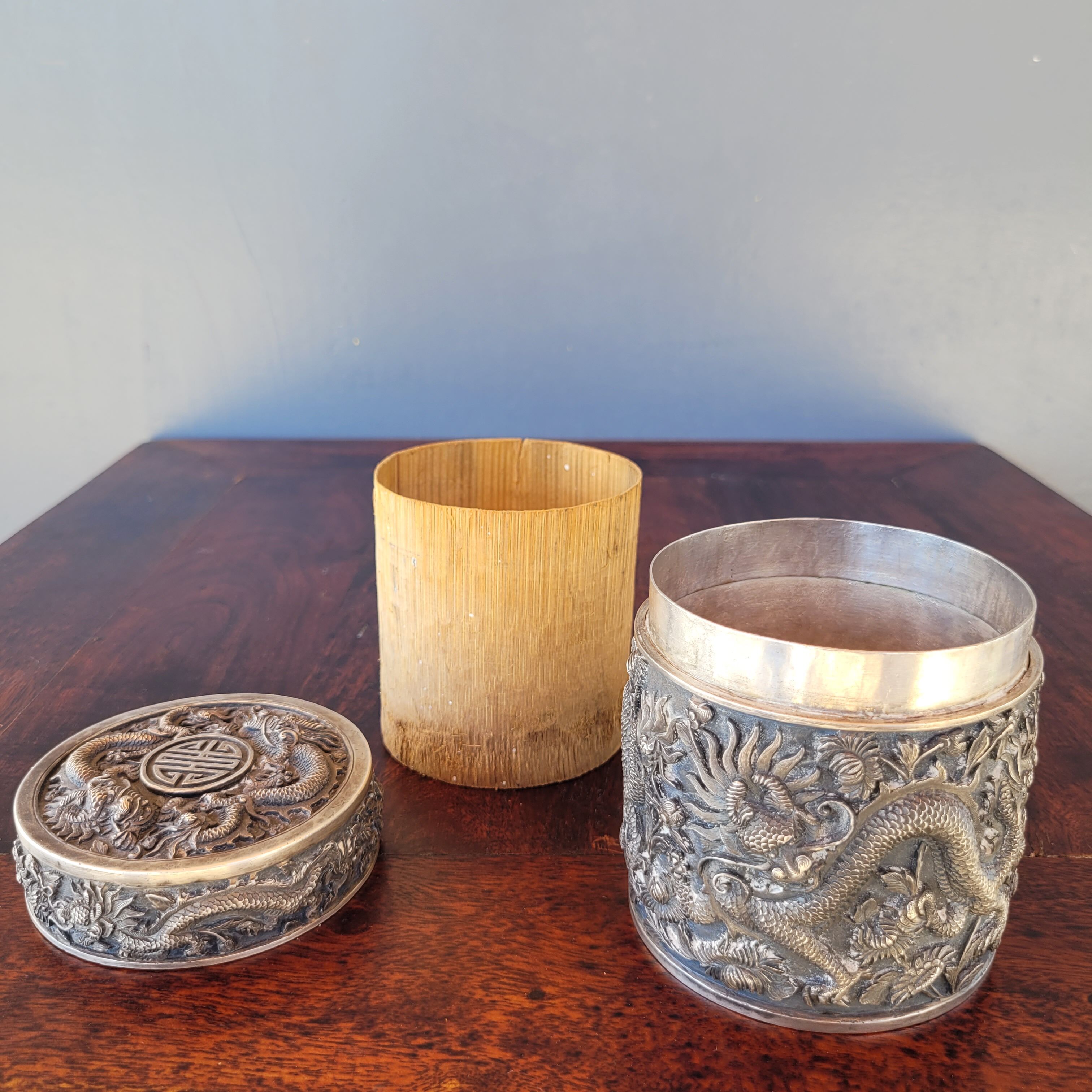 Chiseled Solid Silver Tea Box Vietnam