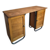 Bureau d'écriture moderniste français en hêtre et acier tubulaire, années 1930