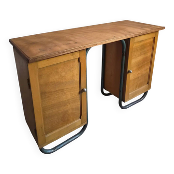 Bureau d'écriture moderniste français en hêtre et acier tubulaire, années 1930
