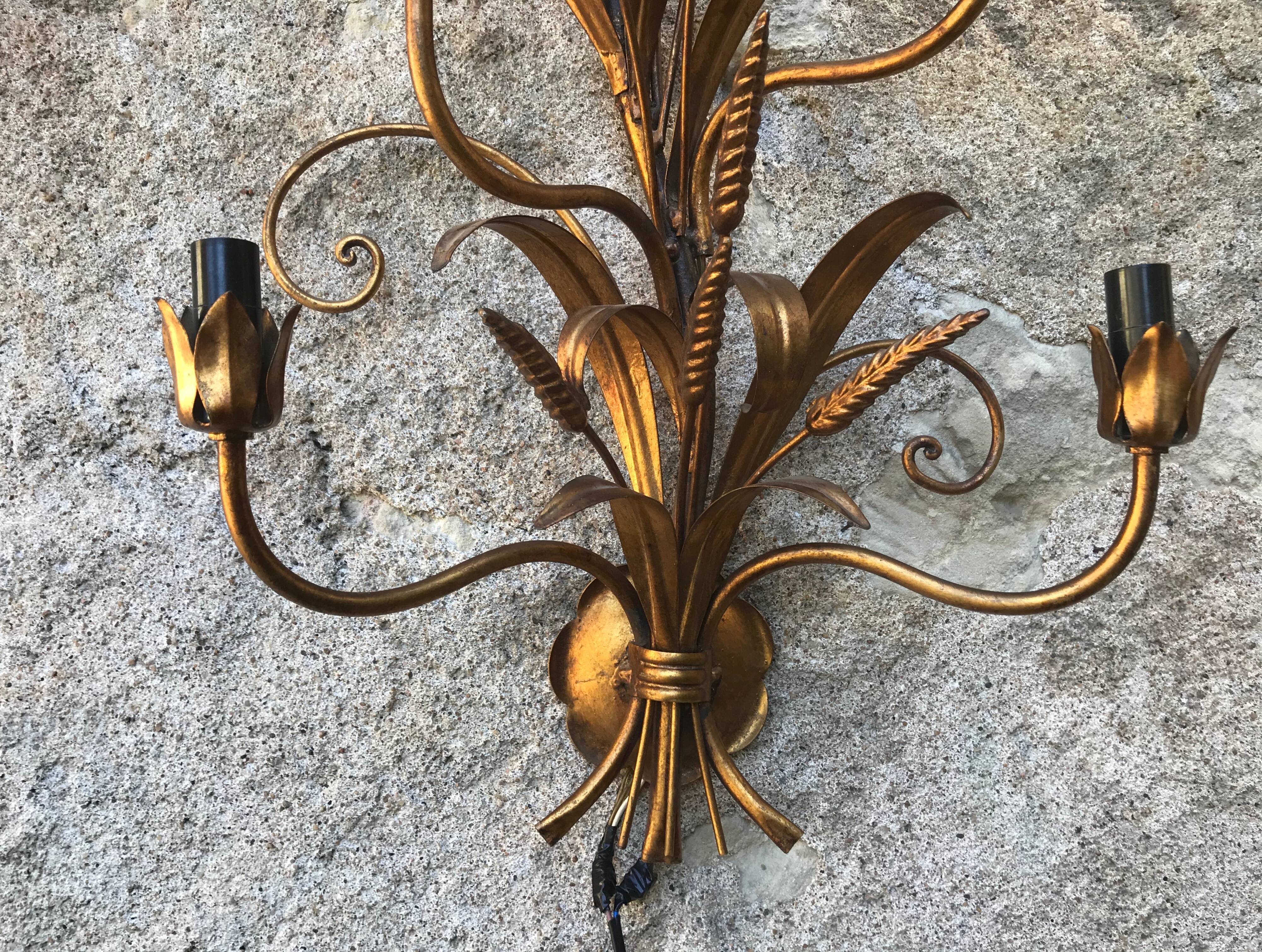 Paire d'appliques dorée épis de blé