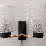 Pair of double wall lights in bubbled glass by Maison Arlus, France circa 1960.