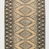 3x10 Cream Black Vintage Persian Runner Rug, 76x303Cm SK 20938