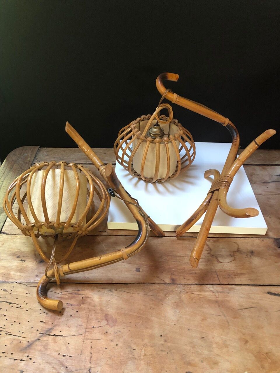 Vintage rattan wall lamps 60s, sold by 2