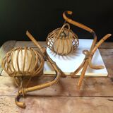 Vintage rattan wall lamps 60s, sold by 2