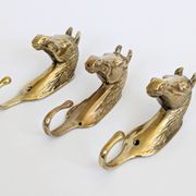 Set of 3 brass wall hooks horse head vintage coat hangers